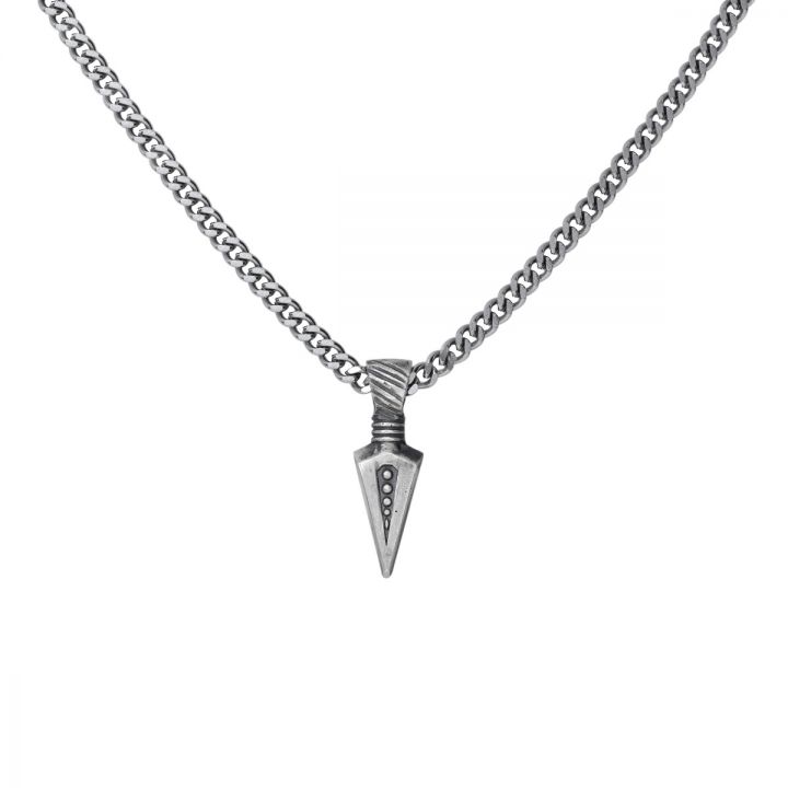 Spearhead Engraved Necklace - Sterling Silver