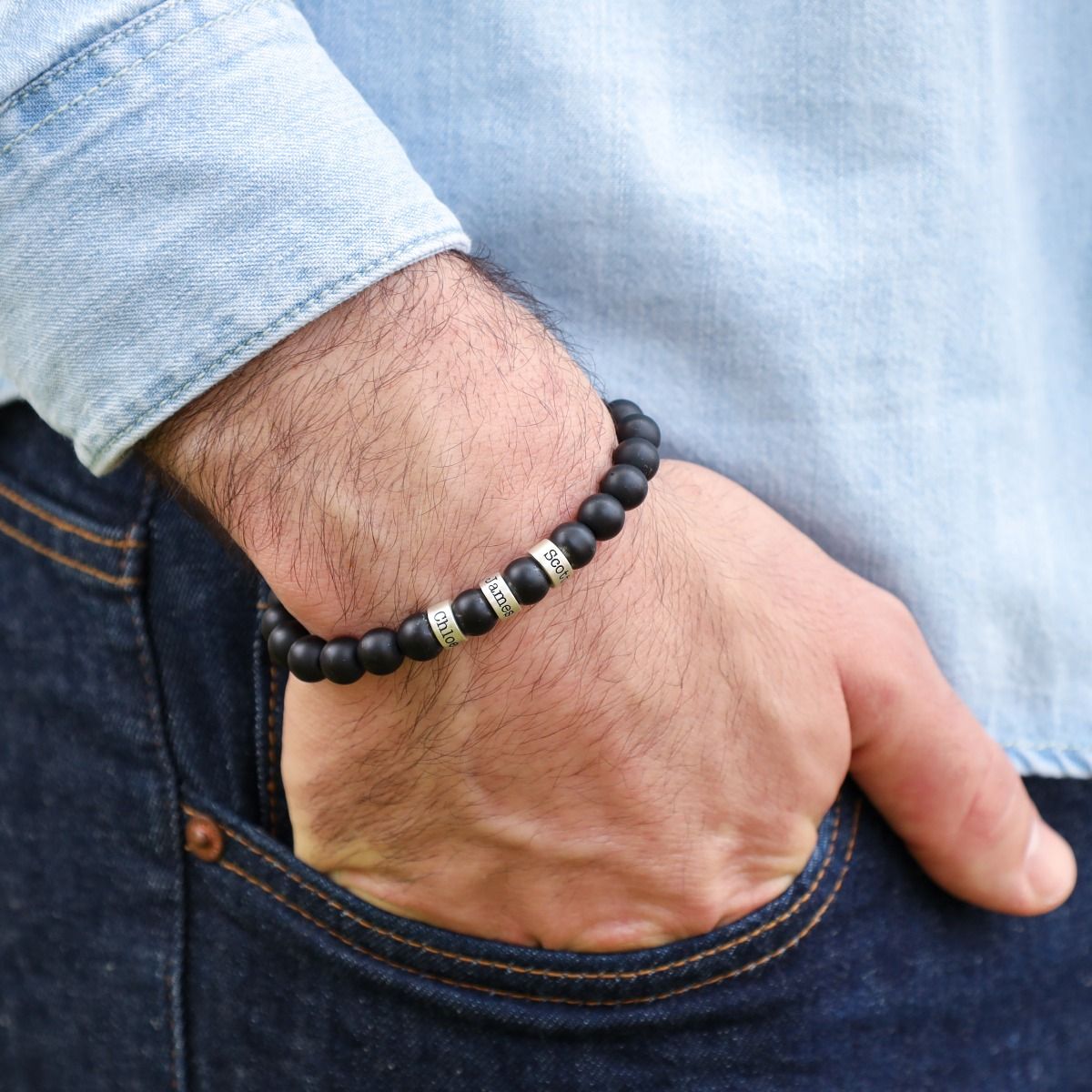 Serene Black Onyx Men Name Bracelet